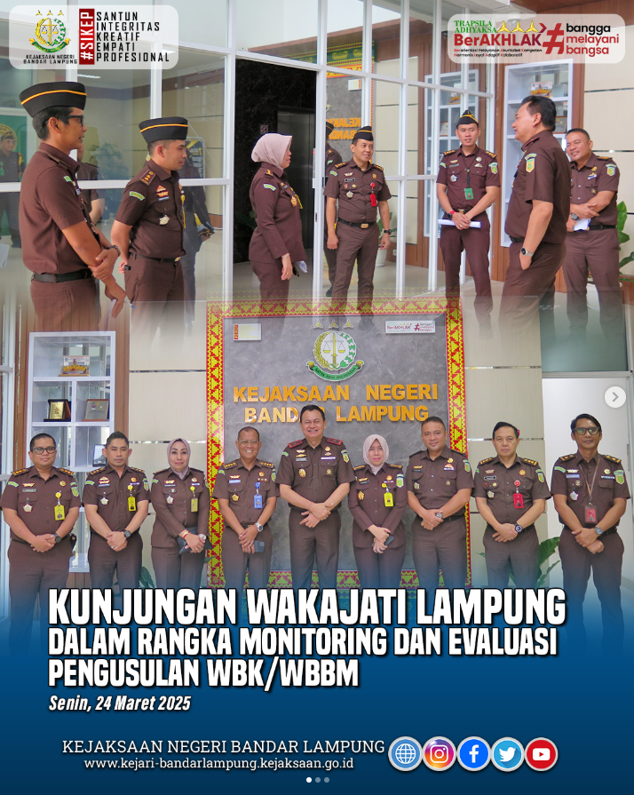 Kunjungan Wakajati Lampung dalam rangka evaluasi satuan kerja yang tengah mengajukan predikat Wilayah Bebas dari Korupsi (WBK) dan Wilayah Birokrasi Bersih Melayani (WBBM)