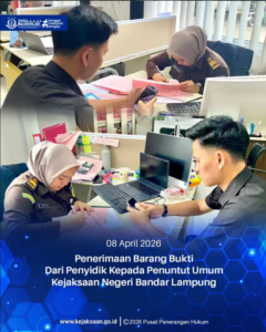 penerimaan barang bukti dari penyidik kepada penuntut umum kejaksaan tinggi bandar lampung